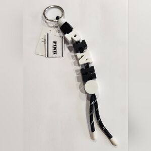 Victoria's Secret Keychain Bag Charm Black White New Spell Out Letters Dog Logo
